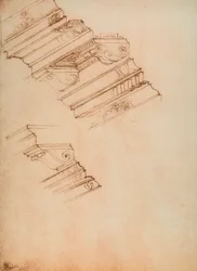 Studie voor twee kroonlijsten; tekening door Michelangelo